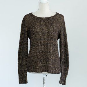Eileen Fisher Womens Black Bronze Knitted Viscose Blend Pullover Sweater Size S